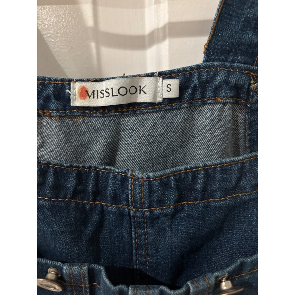 MissLook Bib Overalls Women's Denim Painted Floral Boho Wearable Art Hippie Sz S - Picture 5 of 6